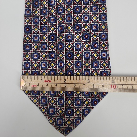 Polo Ralph Lauren Necktie Mens Blue Red Geometric Medallion Vintage Silk 4" - Picture 7 of 7
